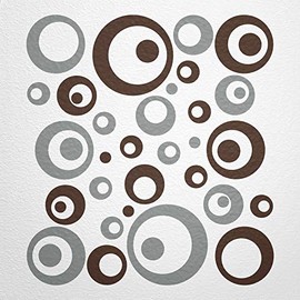 WANDfee® Wall Tattoo, Circles, Dots, 50 Stickers, Colour Choice For Children's Bedroom, Living Room, Hallway, Bathroom, Kitchen, Tile Stickers, brown