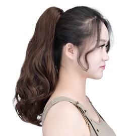 Brown Ponytail Clip,SYXLCYGG Clip Claw Pony tail 16" Wavy 4.5 OZ Synthetic Like Real Hair Fake Hair pieces For Women Easy To Use Fluffy¬ Tangled