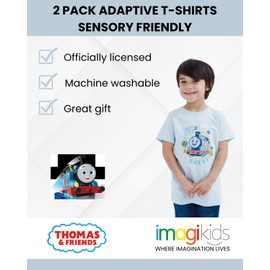 THOMAS & FRIENDS Toddler Boys 2 Pack Adaptive T-Shirts Sensory Friendly Off White/Baby Blue 5T
