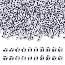 500 abalorios cuadrados de acrílico con letras vocales de 4 a 5 mm AEIOU cubo alfabeto para hacer pulseras con nombre DIY, collares, joyería - abalorios pony de amistad