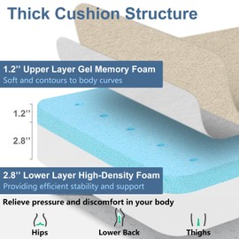 Shinnwa Gel Memory Foam Recliner Cushion for Elderly, Extra Large Seat Cushion, Dual-Layer Foam Chair Pad for Couch, Armchair, Wicker Chairs, Floor, 18 × 18 × 4in, Beige