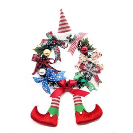 Christmas, Christmas Wreath Front Door Decor Christmas Wreath with Clown Leg Decor Artificial Door Wreath Ornament,Red and Green