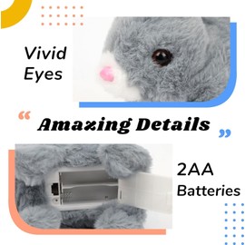 Rabbit Cuddly Toys Small - Electronic Interactive Pet Bouncing Sounds and Its Ears and Nose Move, Children's Birthday Gifts for Girls 3 4 5 6 7 8 Years (Grey)