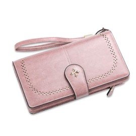 FANDARE Retro Wallet Waterproof Long Wallet Men Women Wallet Leather Wallet Money Clip Credit Card Holder Wallet with 22 Card Slots Wallet, pink, Retro