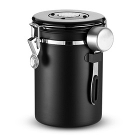 Airtight Coffee Canister, Stainless Steel Coffee Beans and Grounds Storage Container with Date Tracker, Scoop, 6Pcs CO2 Valves, for Beans, Grounds, Tea, Sugar, Black