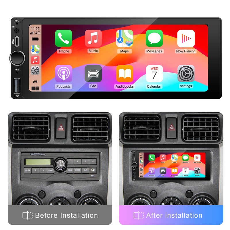 LEXXSON Single Din Car Stereo with Apple Carplay Android Auto,