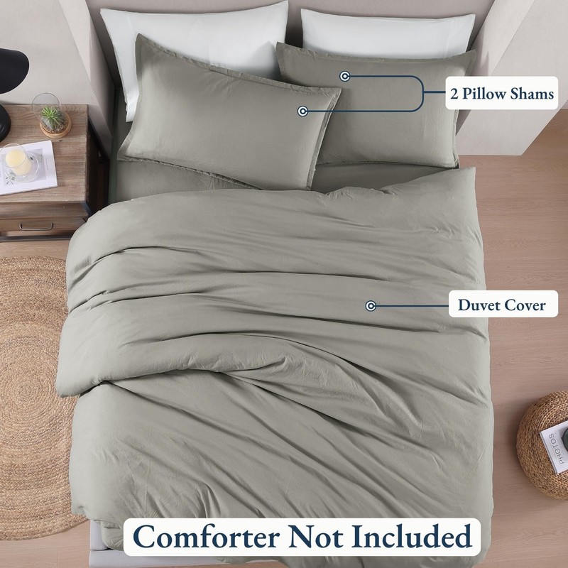 LANE LINEN Single Duvet Cover Set Silver - Pre Washed