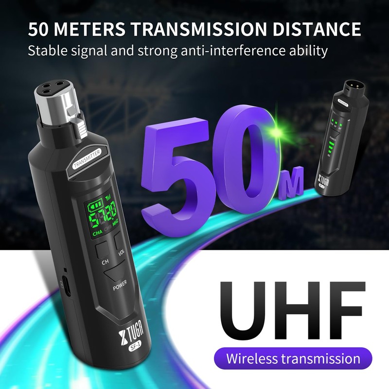 XTUGA UHF Wireless XLR Transmitter and Receiver, Microphone Transmitter Receiver