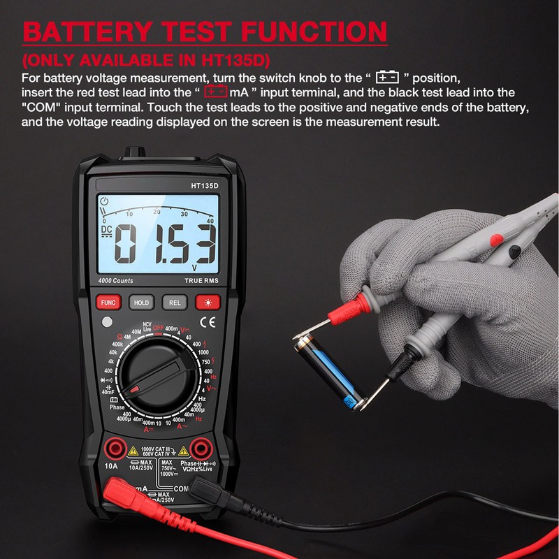 HT135D Digital Multimeter 4000 Counts Electrical Tester for AC DC