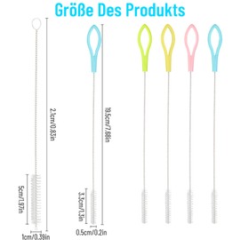 4 Stück Multicolor Flaschenbürste, bunte Strohhalm-Bürste mit Griff, Strohhalm-Reinigungsbürsten, mit 2 Stück Silber-Strohhalm-Bürsten, für Strohhalme, Flaschen, Reagenzgläser (blau, grün, rosa, gelb)