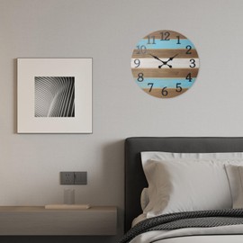 Blue Solid Wood Clocks Battery Operated 16 Inch Rustic Wall Clock Non Ticking Analog Large Office Clock for Wall