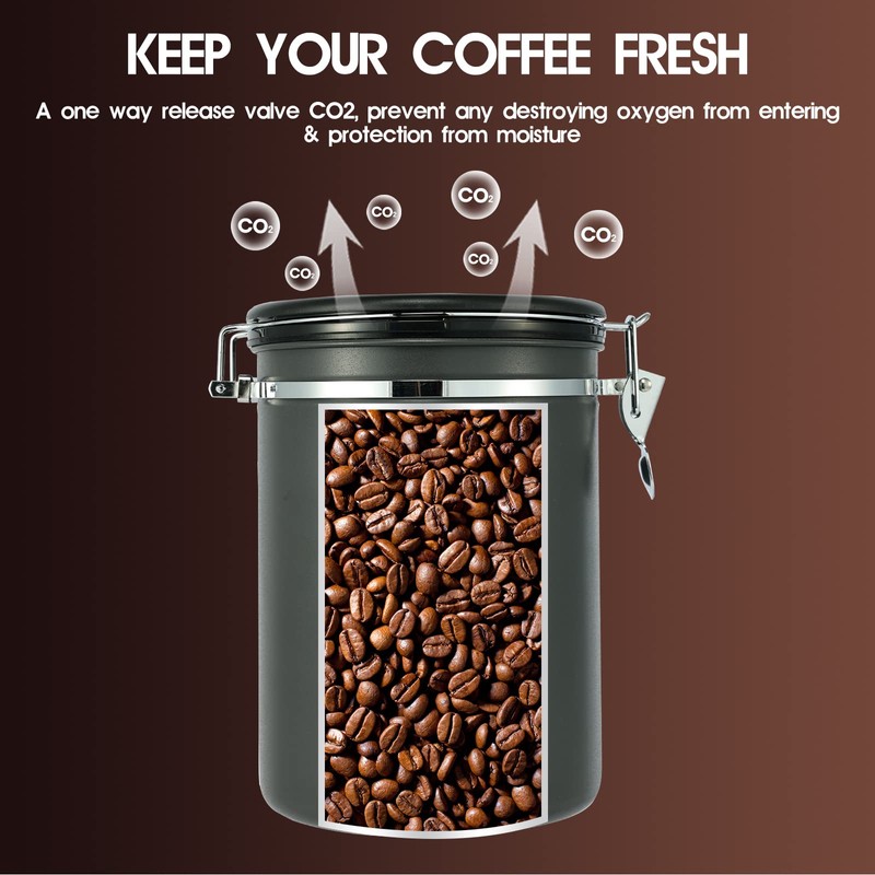LRYYBTI 38oz Airtight Coffee Canister,Stainless Steel Coffee Bean Storage Container