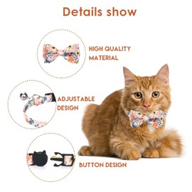 2 Pieces/Sets Cat Collars with Bells, Removable Bow Tie, Bandana, 2 Pet Collars + 1 Dog Collar + 1 Bow, Kitten Collar, Cat Bandana, Dog Bow Tie (Pink Bandana + Pink Bow Tie)