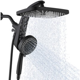 High Pressure Rain Shower Head: Upgrade Shower Heads with Handheld Spray Combo with Fixed Showerhead and 10 Sprays Handheld Shower Head, Detachable Showerheads Built-in Magnetic Docking and Power Jets