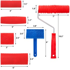 DEAYOU 6 Pack Wood Grain Tool Set, 7" Faux Wood Graining Roller, DIY Rubber Wood Pattern Paint Tool with Handle for Wall Art Painting Room Decoration