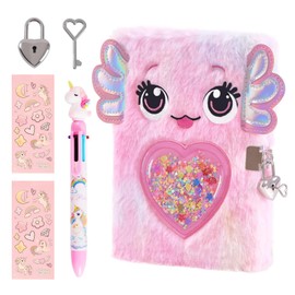 BelleVive Einhorn-Tagebuch für Mädchen mit Schloss und Schlüssel, Axolotl-Tagebuch, Kindertagebuch, Schul- und Reisenotizbuch-Geschenkset zum Schreiben und Zeichnen, mehrfarbiger Stift