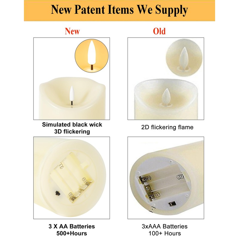 ANGELLOONG 9" x 4" Large Flameless Candles with Remote, Battery