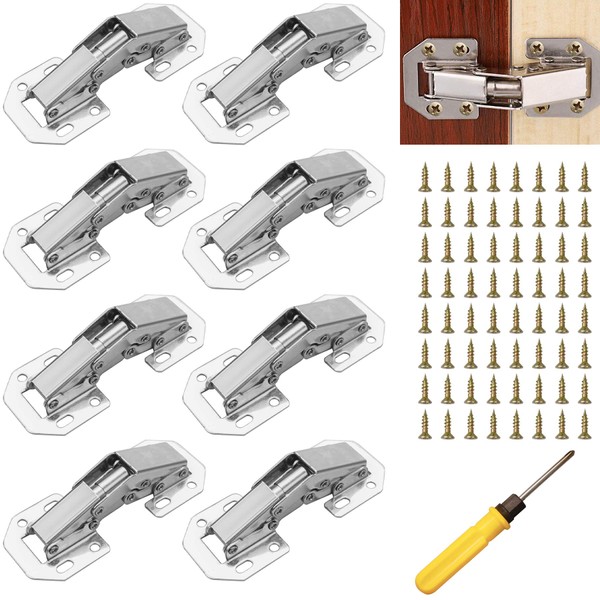 YEYIT 8 Pcs Cabinet Hinges with Srews and Srewdriver,90 Degree Full Overlay Soft Close Hinges,Concealed Hinges for Kitchen Cupboard Doors Bathroom Cabinet Wardrobe