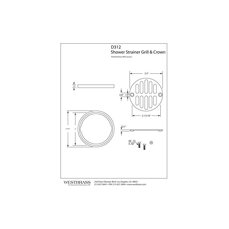 Westbrass Shower Strainer Set with Screws, Grill and Crown, Oil