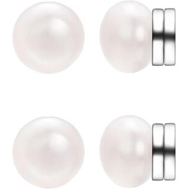 Airokiy Magnetic Pearl Earrings Set for Women 6mm Freshwater Pearl Clip On White Magnet Fake Earrings for Non Pierced Ears, Stainless Steel, Pearl