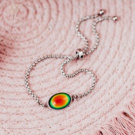 Mood Bracelet Oval Shaped Color Changing Silver Adjustable Bangle