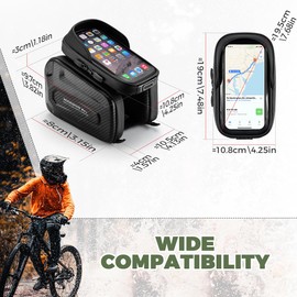 ROCKBROS Frame Bag Bicycle Bag Handlebar for Smartphone Touchscreen with Light Protection and Side Pockets for Mountain Bikes, Road Bikes, E-Bikes