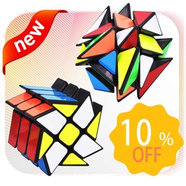 JoyTown Speed Cube Set of 2 Bundle Pack Windmill Cube Magic Puzzle, YJ Axis V2 New Version Fluctuation Angle Twisty Puzzle, Odd 3x3 Speedcubing with Bonus Stands Black