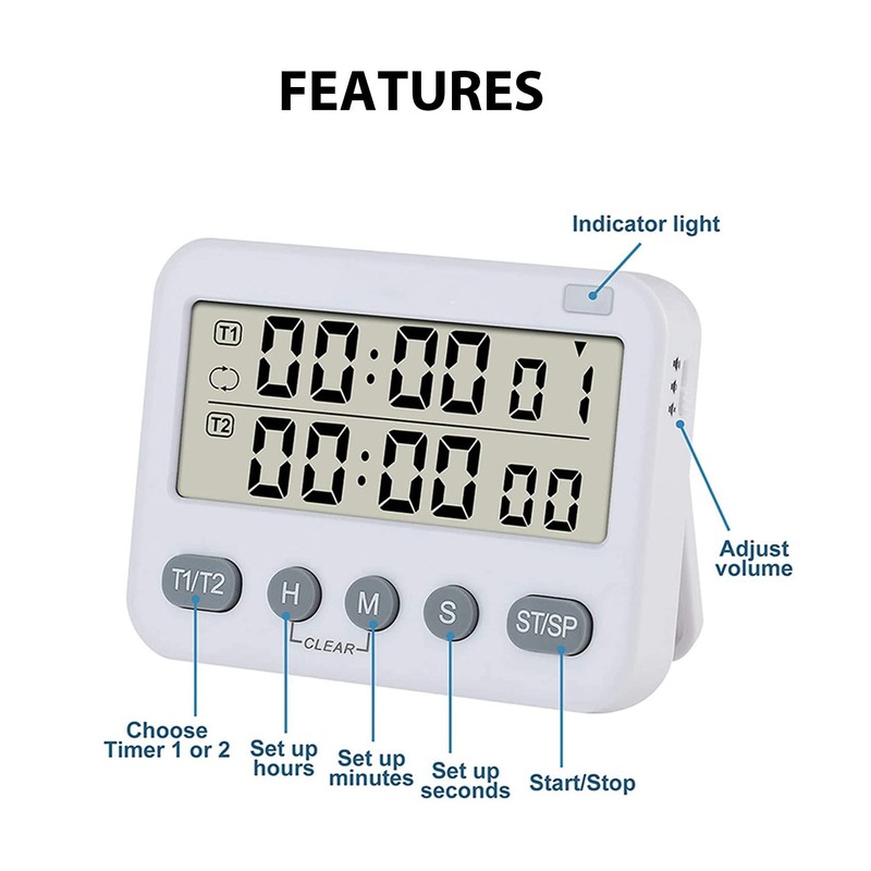 Peakloong 2Pcs Dual Kitchen Timer Digital for Cooking Timer Clock