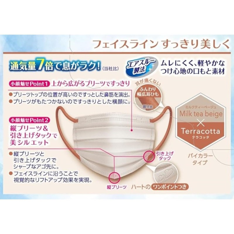 ビースタイル プリーツタイプ 涼やか心地 ミルクティーベージュ×テラコッタ 20枚入 マスク 女性用 バイカラー 涼しい 小顔