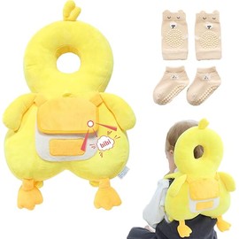 Baby Head Protector Backpack Baby Fall Back Head Protector for Falling Crawling and Walking Protection Socks Knee Pads Included Give Your Infant a Growing Gift (Yellow)