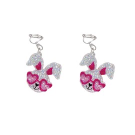 Acrylic Glitter Rabbit Clip on Earrings for Women Cute Pink Funny Bunny Dangle Drop Non Pierced Ears Statement Dangling Hypoallergenic Accessories Costume Easter Holiday Party Festive Jewelry