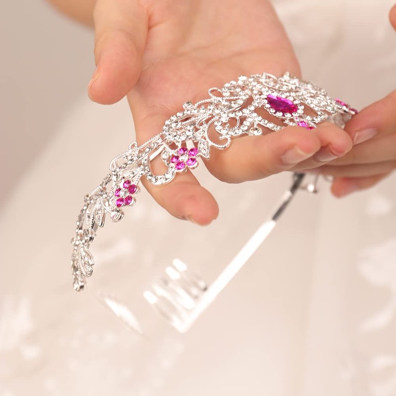 JWICOS Purple Rhinestones Tiaras and Crowns for Women Elegant Crown