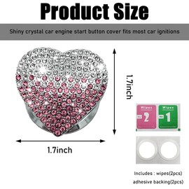 Ohleats Bling Car Engine Start Button Cover, Heart Shape Push Start Button Sticker, Crystal Rhinestone Ignition Button Emblem Decal for Women Girls, Interior Decor Car Accessories (Gradient Pink)