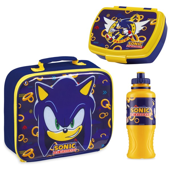 Sonic The Hedgehog Children's Lunch Box Set of 3 Insulated Lunch Bags for Children Lunch Box and Bottle for Lunch Picnic Official Accessories
