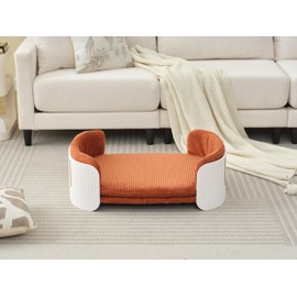 Scandinavian style Cat Couch Bed, Pet Sofa for Indoor Cats PP Indoor Pet Furniture Elevated Cat Beds with Removable Mattress Cover Suitable for Kitty, Puppy or Small Animal Brand Design White Brown