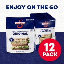 Swanson Original White Chunk Fully Cooked Chicken, Ready to Eat, Simple On-the-Go Meals, 2.6 OZ Pouch (Case of 12)