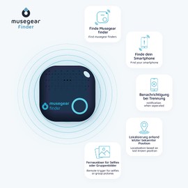 musegear Schlüsselfinder mit Bluetooth App aus Deutschland I Maximaler Datenschutz I dunkelblau 2er Pack I Für iOS & Android I Schlüssel Finden