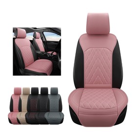 Sanwom Universal Front Leather Car Seat Covers Pink 2 Pcs Luxury Seat Covers, Anti-Slip Waterproof Auto Driver Cushions Fit SUV Pickup Van Sedan, Chevy Silverado GMC Sierra Dodge Ram Tacoma Ford