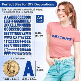 5 Sheets 830 Pieces Iron on Letters and Numbers for Clothing, 1 Inch Iron on Vinyl Letters with A-Z Heat Transfer Letters 0-9 Iron on Numbers PU Alphabet Stickers for T-Shirt Printing DIY Craft, Blue