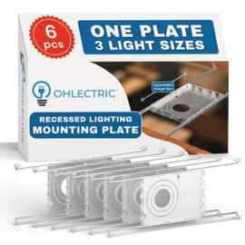 OHLECTRIC 6 Pack – New Construction Mounting Plate – Muti-Size 3/4/6 Inch – Easy Cutout Adjustable Hole Size & Bars - Made of Galvanized Steel Recessed LED Rough in Plate/Bracket