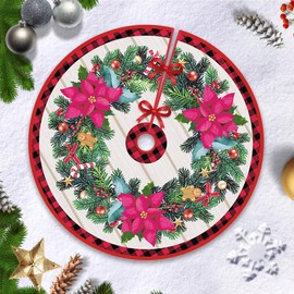 Hianjoo Christmas Tree Skirt, 120 cm Round Christmas Tree Blanket, Christmas Tree Skirt for Christmas, New Year Party Decoration (Wreath Style)