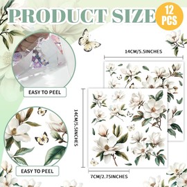 arricraft 12 Sheets Magnolias Rub on Transfers for Crafts, Retro Blooming Flower Rub on Transfer Stickers PVC Rub on Decal for DIY Home Furniture Window Wood, 14x14cm