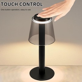 Idong Portable Cordless Metal Table lamp, Modern Battery Operated Desk Lamp with Clear Glass Shade,3-Way Dimmable LED Touch Table Lamp for Bedroom,Dining Room, Patio (Classic Black, Upg-1pack)