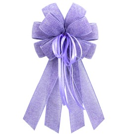 Anshome Large Purple Burlap Easter Wreath Bow, Spring Decorative Bow with String, 11.42 x 20.87 Inch