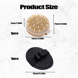 Dry Brushing Body Brush, 2-Piece Set of 11cm Exfoliating Brush and 13cm Body Scrubber, Natural Bristles and Rubber for Lymphatic Drainage, Cellulite Reduction, and Skin Renewal