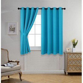 MIUCO 1 Pair Thermal Insulated Grommet 52-Inch-by-63-Inch Blackout Window Curtain Panels with 2 Tie Backs, Turquoise