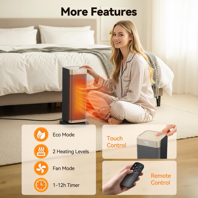 Space Heaters for Indoor Use, 1500W Electric Heater with Thermostat,