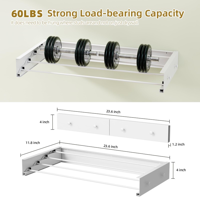 Wall Mounted Drying Rack for Laundry 23.6'', Foldable Laundry Drying
