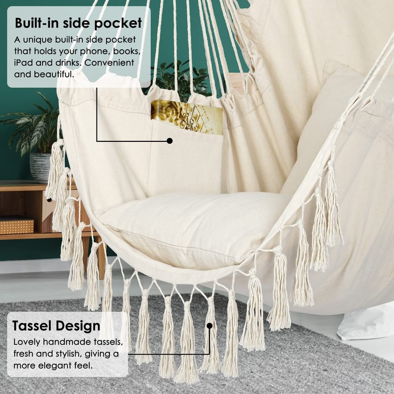 Y- STOP Hammock Chair Hanging Rope Swing, Max 500 Lbs,