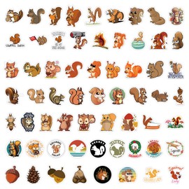 Generic 60Pcs Cute Cartoon Animal Squirrel Stickers, Waterproof Vinyl Stickers for Kids, Adults Water Bottle Laptop Guitar Phone Skateboard Luggage